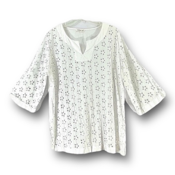 INDIGO SOUL white eyelet boho bell sleeve top EX L - Picture 11 of 11